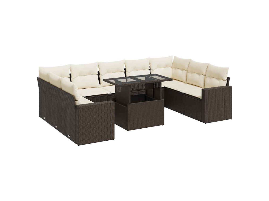 Conjunto de 10 Sofás Jardim com Almofadões Vime Pe Castanho MAISON EXCLUSIVE (10 pcs)