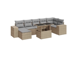 Conjunto 8 de sofás de jardim VIDAXL Bege Rattan / Vime(100 x 55 x 73 cm)