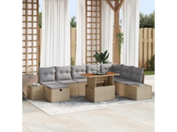Vidaxl Conjunto De Sofá De Jardim 9 Unid. Bege Rattan Sintético