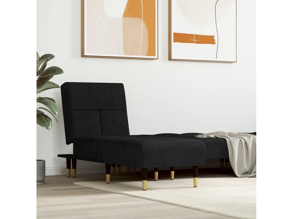Vidaxl Chaise Longue Veludo Preto