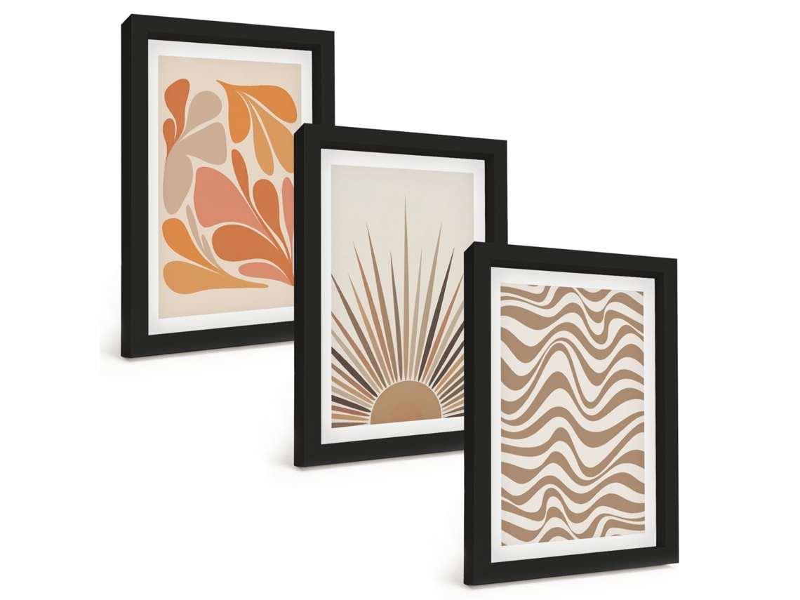 Um Conjunto De Imagens Decorativas Em Uma Molduraformas Pastel Boho Com Tema De Sol Moldura Preta Pinturas De Quarto Espelharte (3 Peças 20x30 Cm)