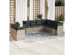 Vidaxl 9 Pcs Conj. Sofás Jardim Com Almofadões Vime Pe Cinzento-claro