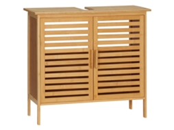 Móvel para lavatório de bambu com 2 portas, armário de chão, 66x29x61,5 cm