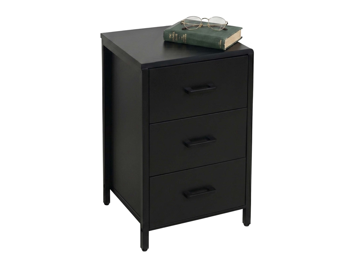 Mesa De Cabeceira Preta Com 3 Gavetas, Mdf E Aço, 60 X 40 X 40 Cm