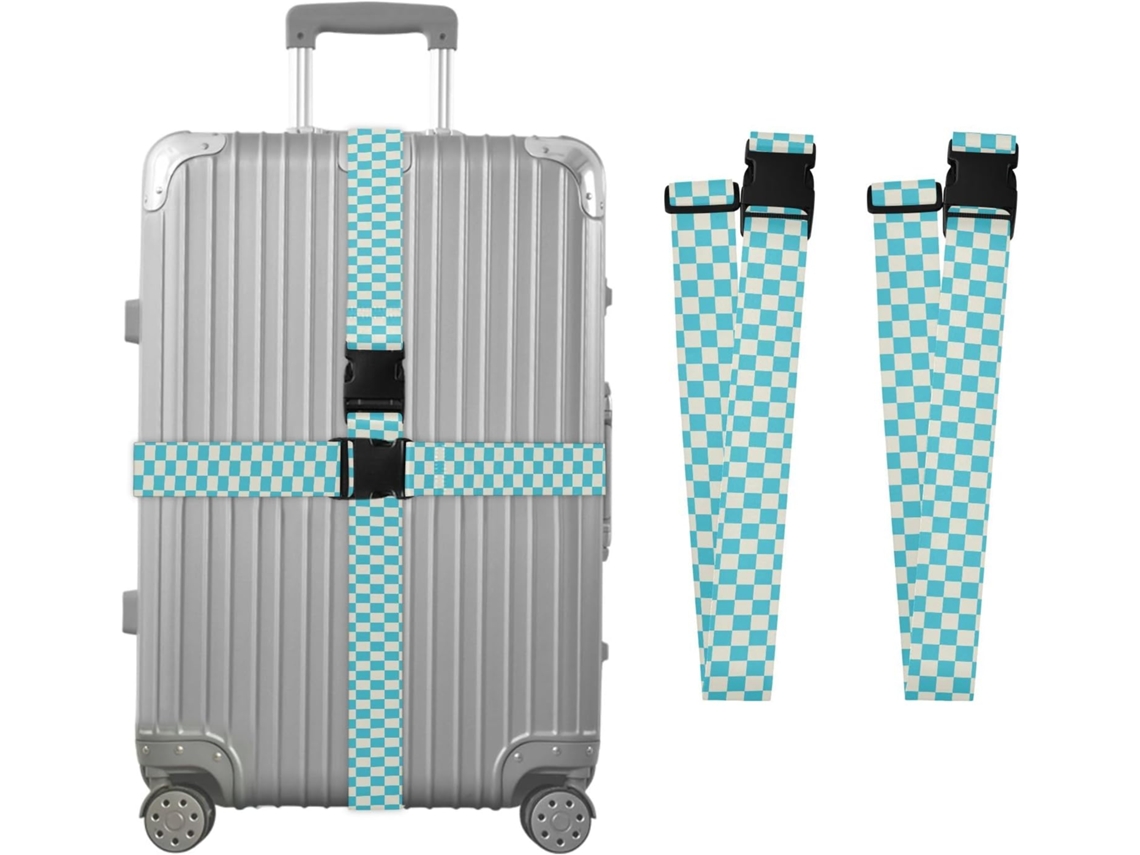 Conjunto De 2 Cintas Bagagem Quadriculadas Em Azul E Branco Para Malas, Cintas De Viagem, Acessórios Para Cintos