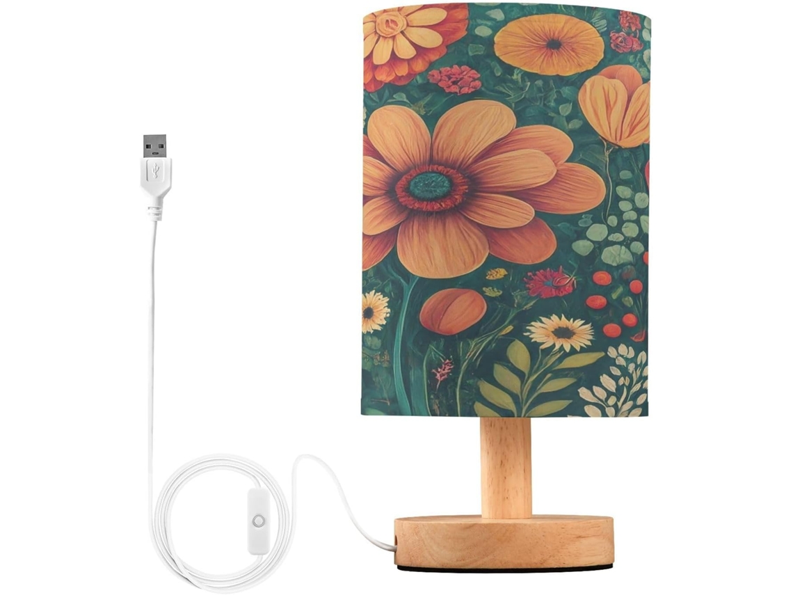 Abajur De Cabeceira Floral Boêmio Para Quarto, Abajur De Cabeceira Led, Luminária De Leitura Com Portas Usb E Cúpula