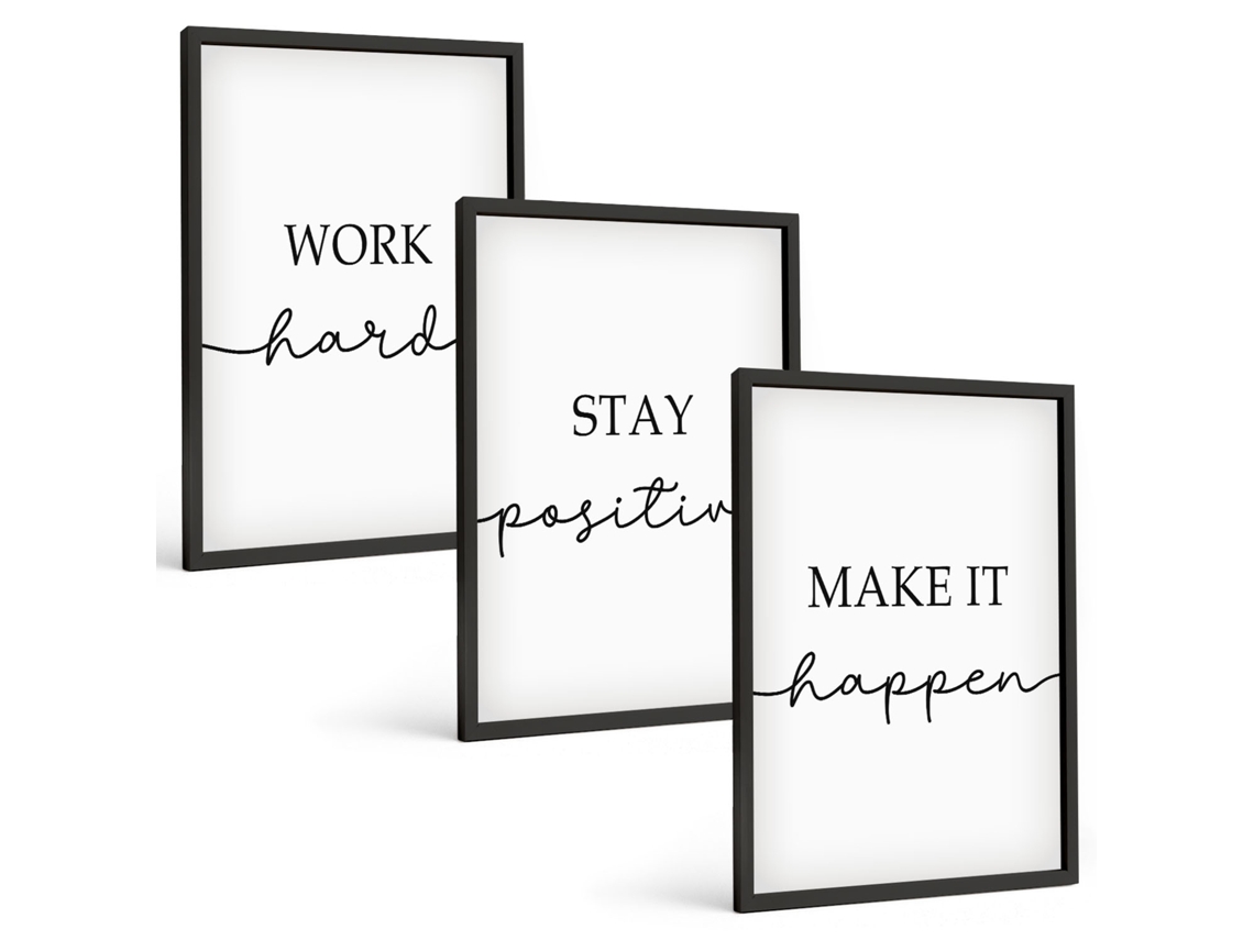 Conjunto De Pinturas Slogans Motivacionais Minimalistas Espelharte (3 Peças 40x60 Cm)