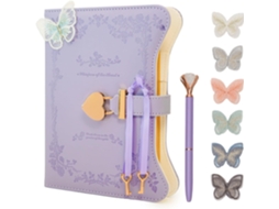 Diário Com Cadeado E Chave, 360 Páginas Com Bordas Douradas, B6 Secret, Caderno Recarregável Com Caneta E Borboleta Para Mulheres Brilvibera (roxo)