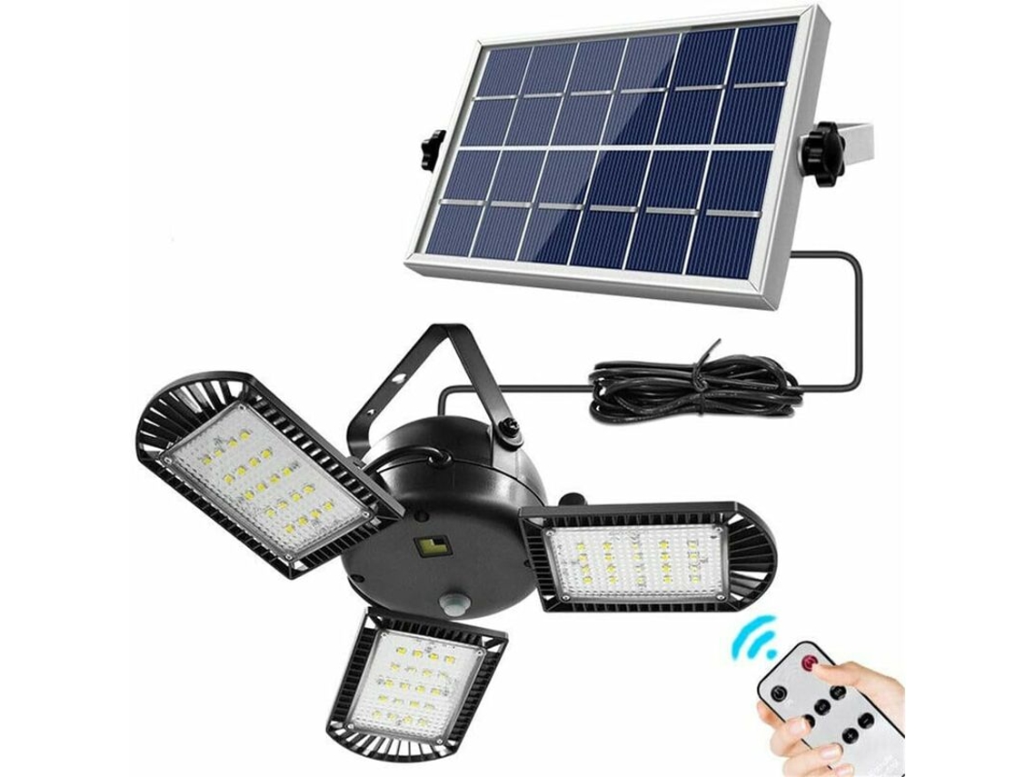60 Led Luz Solar de 3 Cabeças com Temporizador À Prova D'Água Dobrável com Controle Remoto Painéis Solares para Estacionamento e Jardim