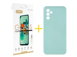 Pack 1 x Película de Vidro Temperado 2.5D + Capa ACCETEL Samsung Galaxy A26 5G Silicone Líquido Verde-Água