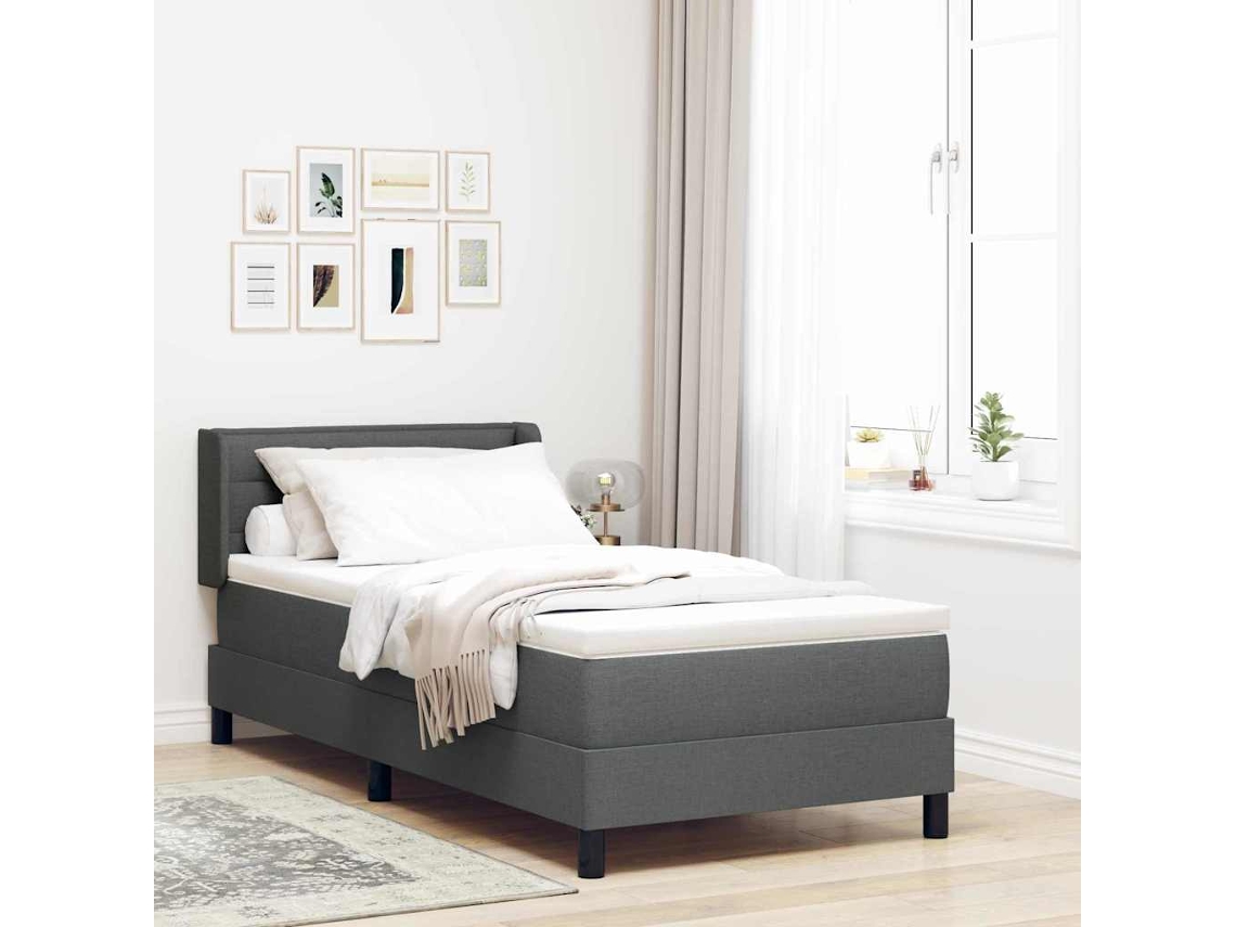 Vidaxl Cama Box Com Cabeceira Manual Cinza Escuro 200 X 90 Cm Tecido