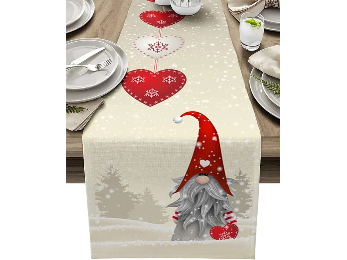Caminho De Mesa De Linho Com Estampa De Natal, Flocos De Neve E Papai Noel, 01, 200x33cm (79x13 Polegadas)