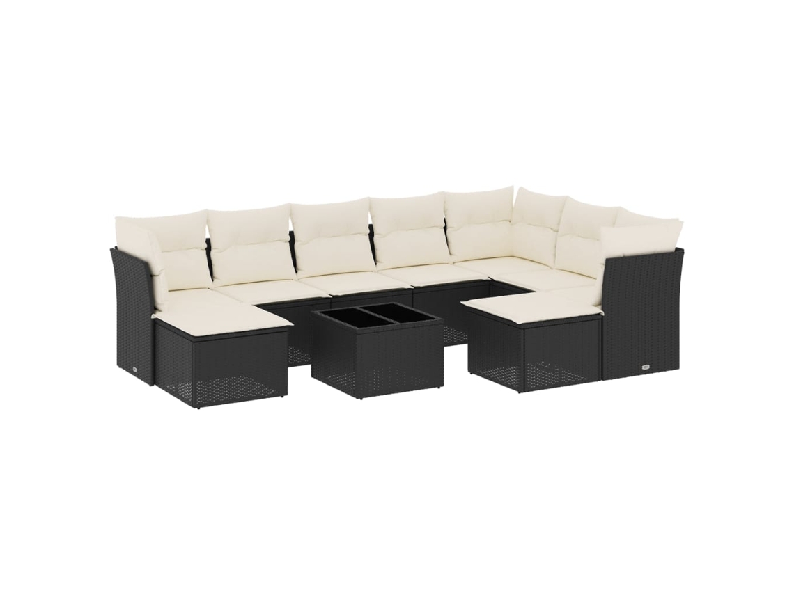Conjunto 10 sofás de jardim c/ almofadões VIDAXL vime PE preto