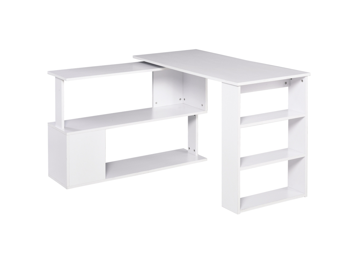 Secretária De Canto Giratória Em L 120x110 Cm Com Prateleiras Para Teletrabalho E Estudo, Branca