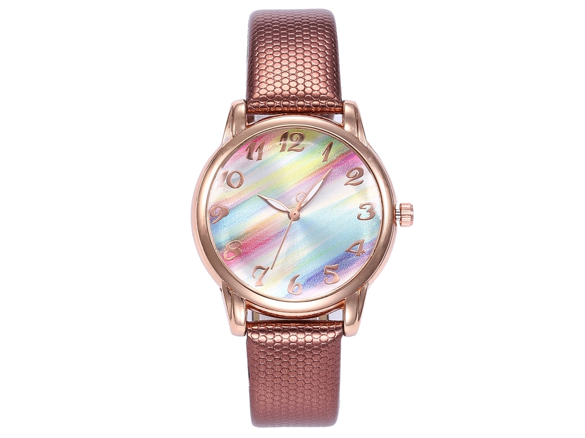 Relógio de Pulso Feminino Vansvar com Pulseira Pu Cor Marrom Relógio de Quartzo