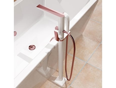Torneira De Banheira De Chão 23 Blanc Et Rose Doré Coleção Argolide Hudor
