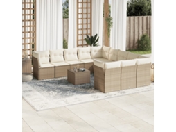 Vidaxl 12 Pcs Conjunto De Sofás P/ Jardim Com Almofadões Vime Pe Bege