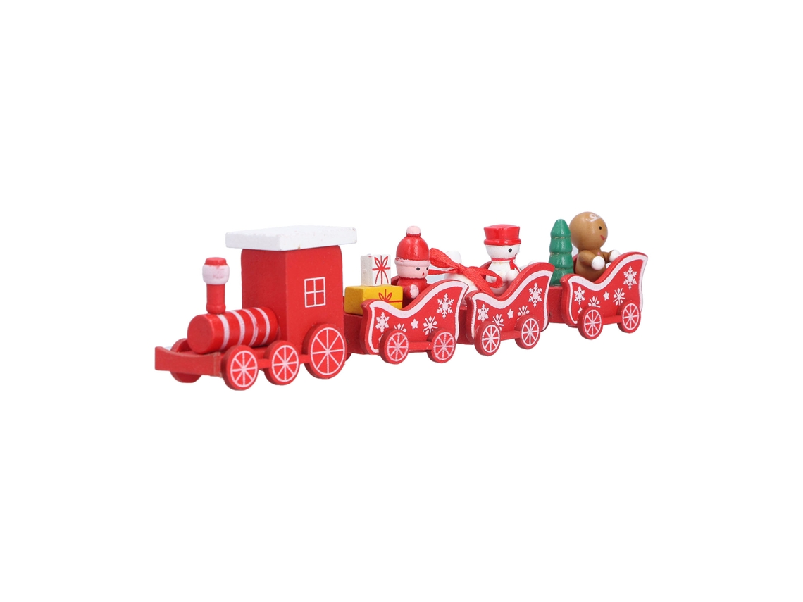 Primerox trem de Natal de Madeira Maciça com 4 Vagões Jogo de Brinquedo Modelo Colorido para Crianças 3 Anos+