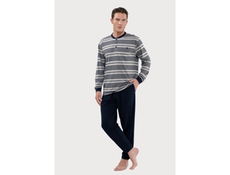 Pijama masculino listrado de malha de algodão com carcela longa The Night Owl