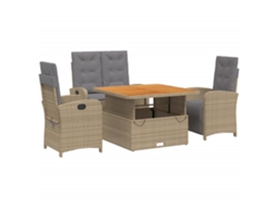 Maison Exclusive - 4 Pcs Conjunto De Jantar P/ Jardim C/ Almofadões Vime Pe Bege