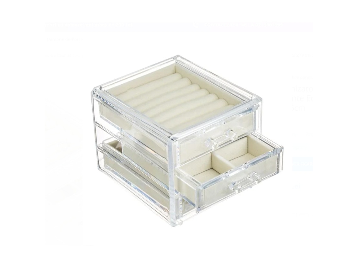 Organizador Com Suporte De Acrílico Transparente Com 3 Espaços Com Tampa De Feltro Para Jóias 12x13,5x10,5cm