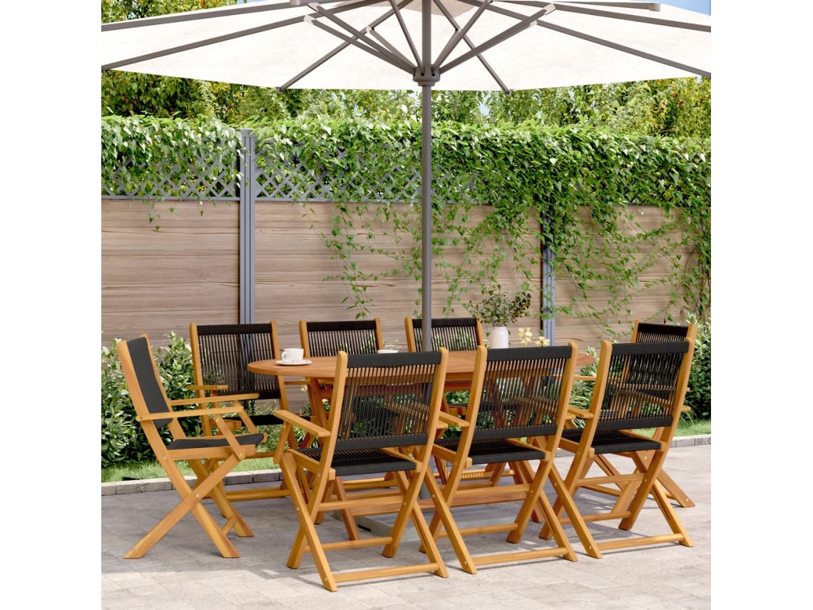 Cadeiras De Jardim Dobráveis 8 Pcs Madeira Acácia Maciça Preto Dkd Home Decor