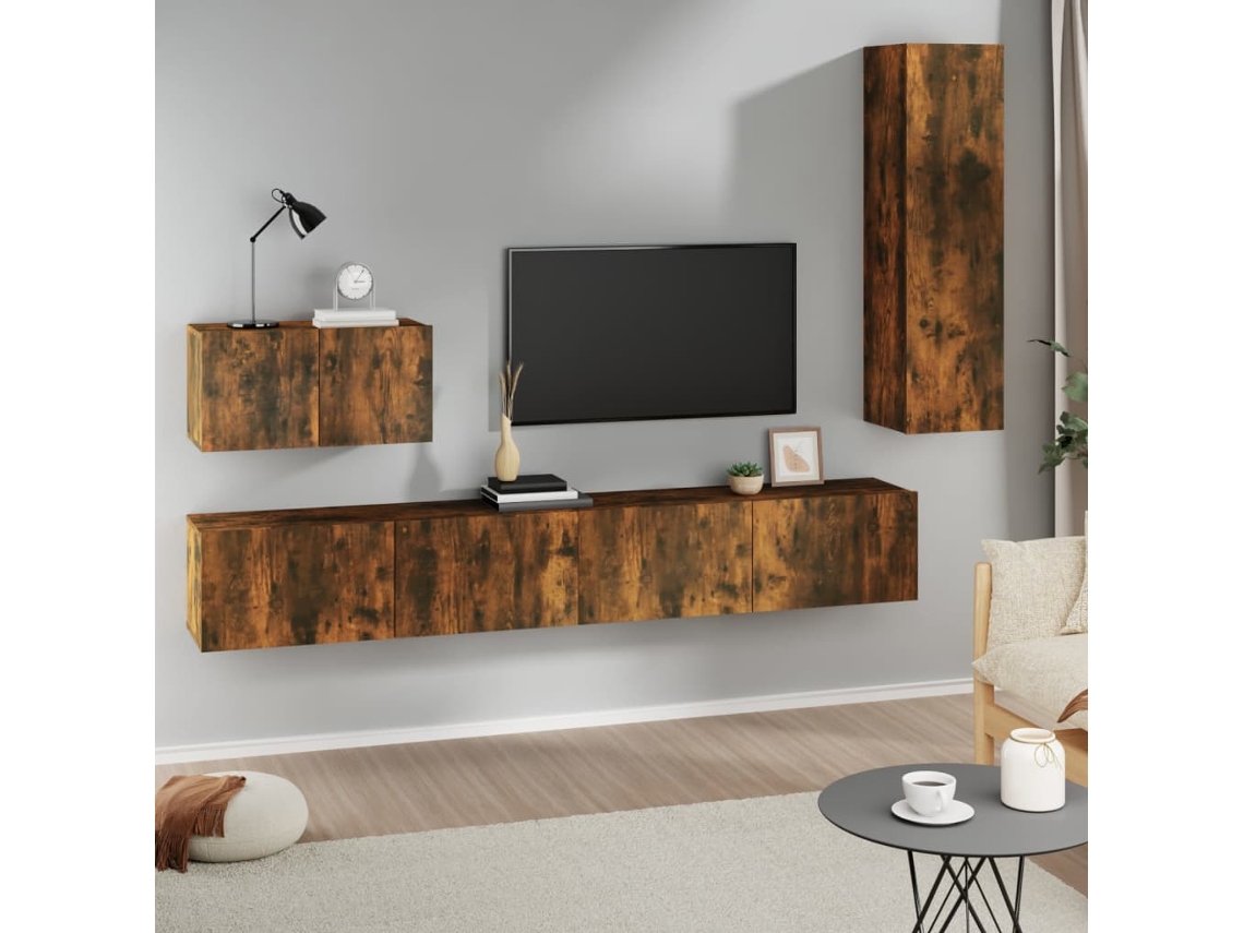 Vidaxl Conjunto Móveis de Tv 4 Pcs Madeira Processada Carvalho Fumado