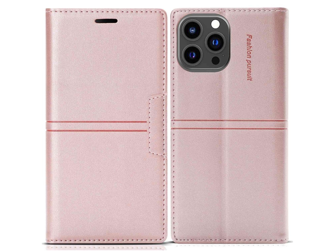 Capa Para Iphone 14 Pro Max Pele Sintética Anti-choque Magnética Rosa