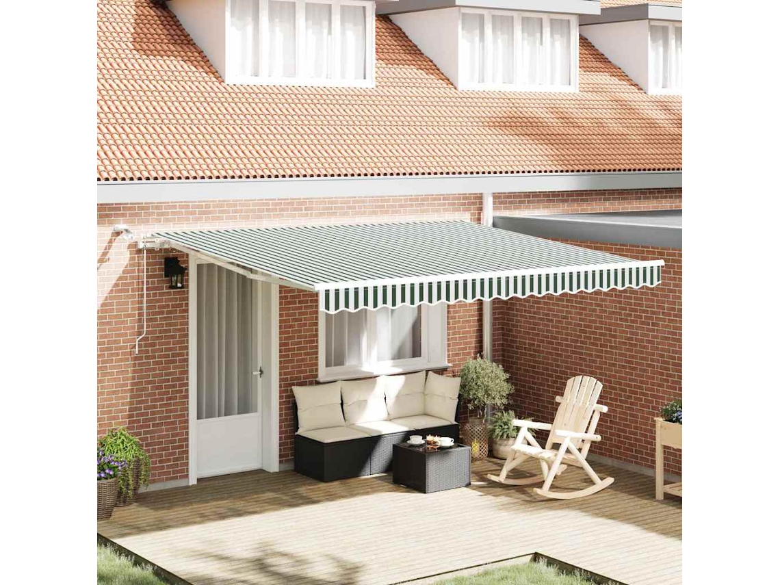 Vidaxl Toldo Retrátil Verde E Branco 400 × 300 Cm Poliéster