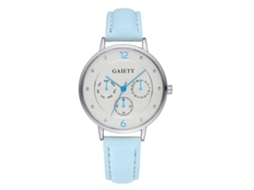 Reloj De Pulsera Analógico De Cuarzo Con Correa Pu, Tres Subdiales Y Manos Fluorescentes Azul Cielo