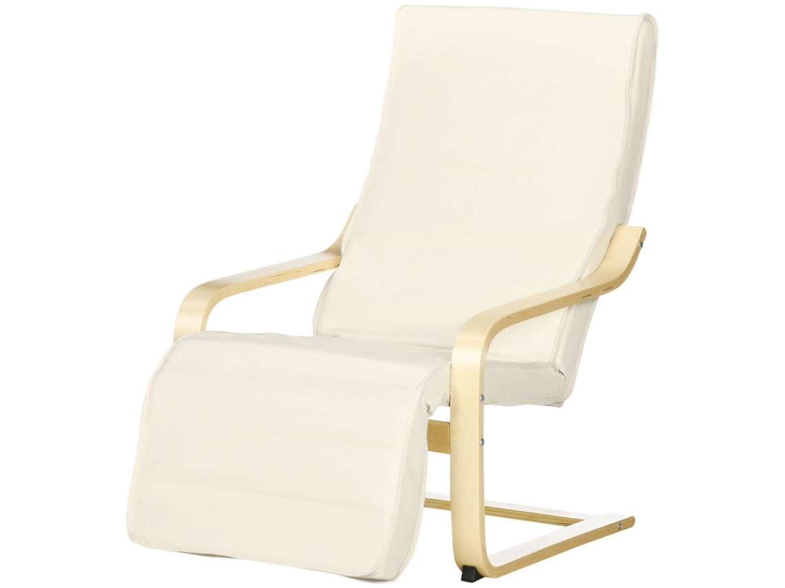 Poltrona Relaxada com apoio de pés ajustável, tecido creme, 66,5x94x100cm | S/MARCA