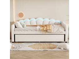 Banqueta cama 90x200cm, com gaveta, base metálica, led ambiente, design minimalista bege KOMHTOM