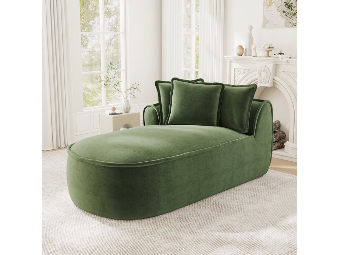 Chaise Longue Esquerda Manchester Com Almofadas Em Chenille - Verde