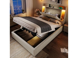 Polsterbett 90x200cm Com Usb-c, Armário Flip-top E Led Bege Sem Colchão