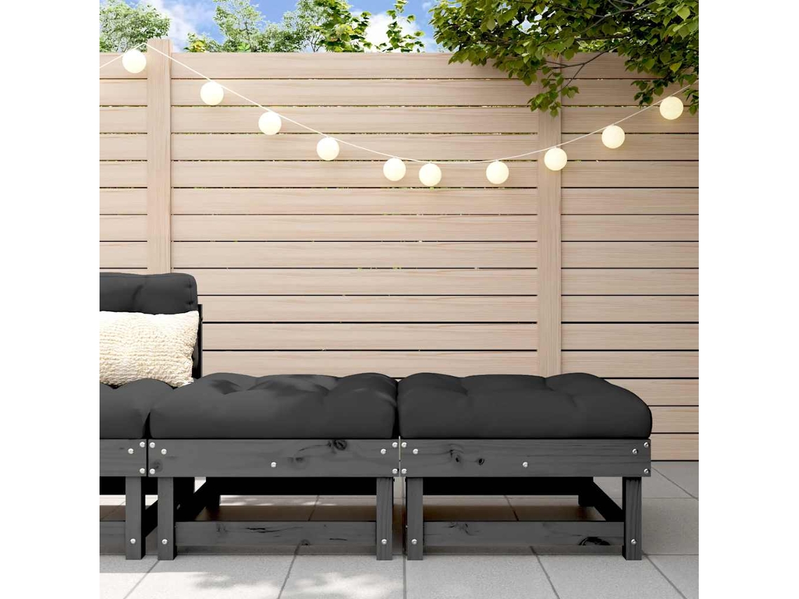 Vidaxl Apoios De Pés P/ Jardim C/ Almofadões 2 Pcs Pinho Maciço Cinza