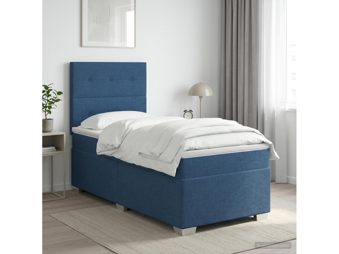 Vidaxl Cama Box Spring Com Colchão Azul 80 X 200 Cm Tecido
