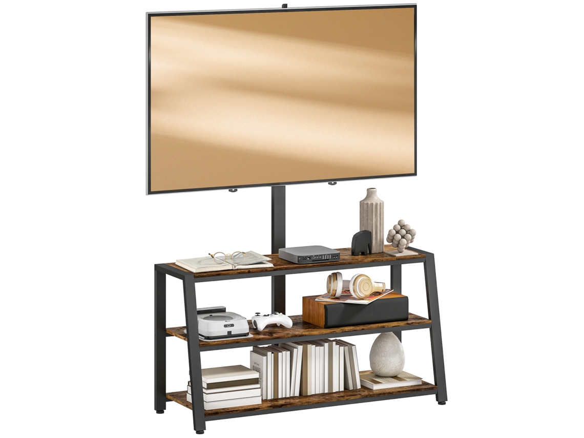 Suporte Tv S/MARCA 32 a 70 polegadas, prateleiras, ângulo ajustável 35°, marrom, 108x41x135cm