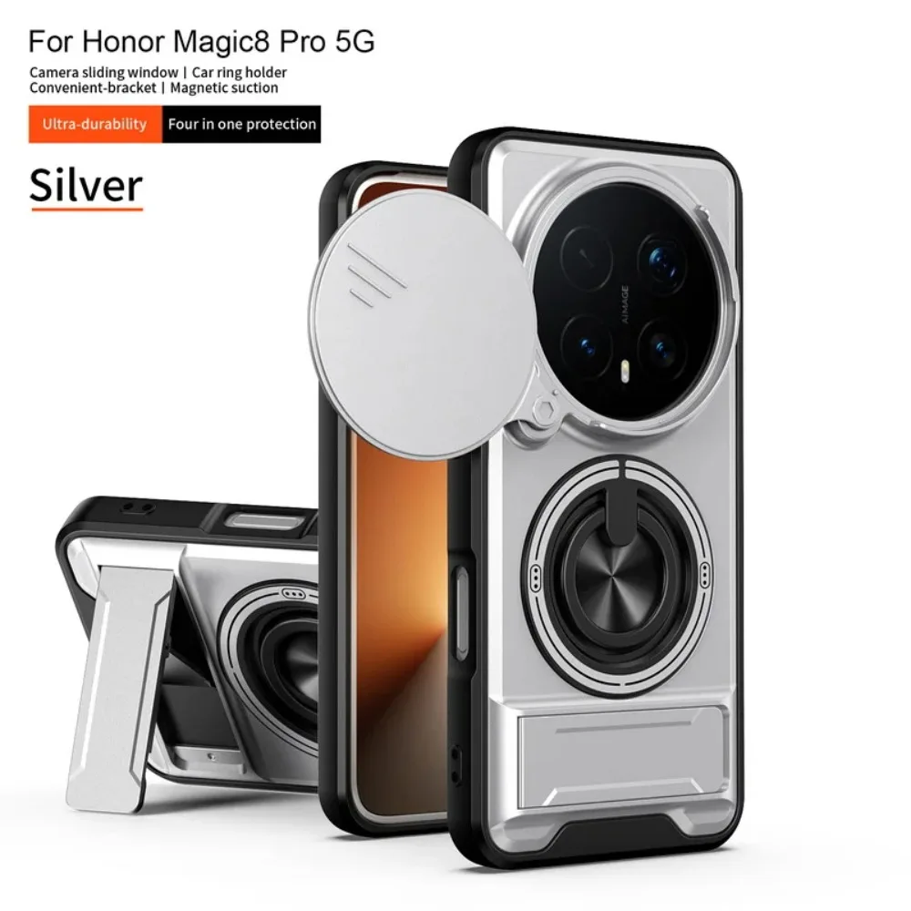 (prata, Honor X6c) Capa Protetora 2 Em 1 Com Suporte Magnético Em Anel E Tampa Deslizante Para A Lente.
