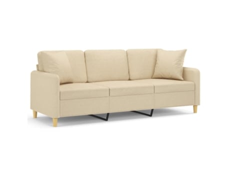 Sofá 3 lugares + almofadas decorativas VIDAXL tecido cor creme (180 cm)