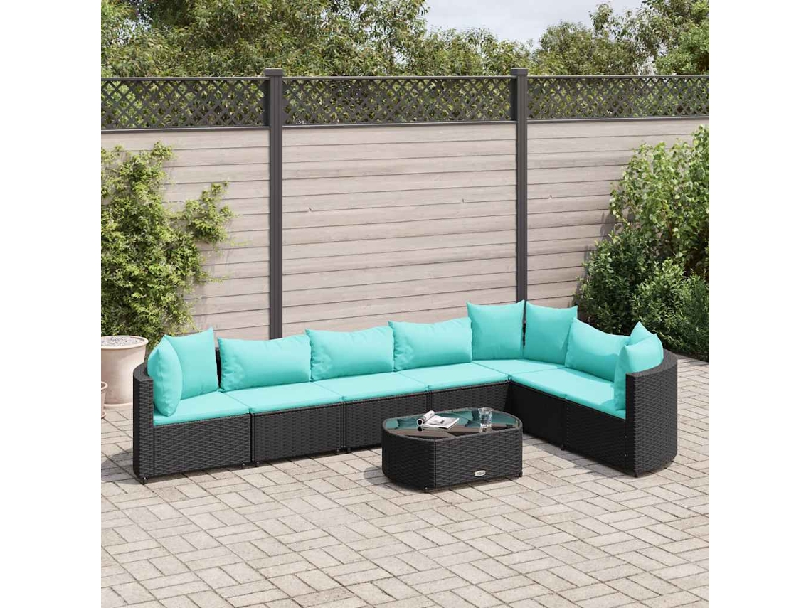 Vidaxl 8 Pcs Conjunto Sofás De Jardim Com Almofadões Vime Pe Preto