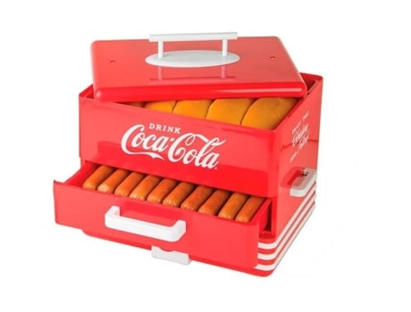 Máquina De Hot Dog Coca Cola Shd 80cc Vermelha 600w Ajustes De Temperatura Bandeja De Cozimento A Vapor