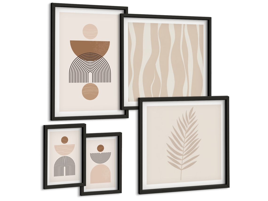 Composição De Quadros Na Parede Flores, Galhos, Minimalista Moldura Preta Quadros Para O Escritório Espelharte (conjunto De 5 Imagens)