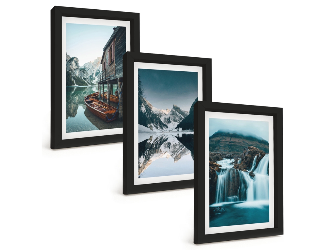 Composição De Quadros Paisagens De Montanha, Cachoeira, Lago Espelharte (3 Peças 20x30 Cm)