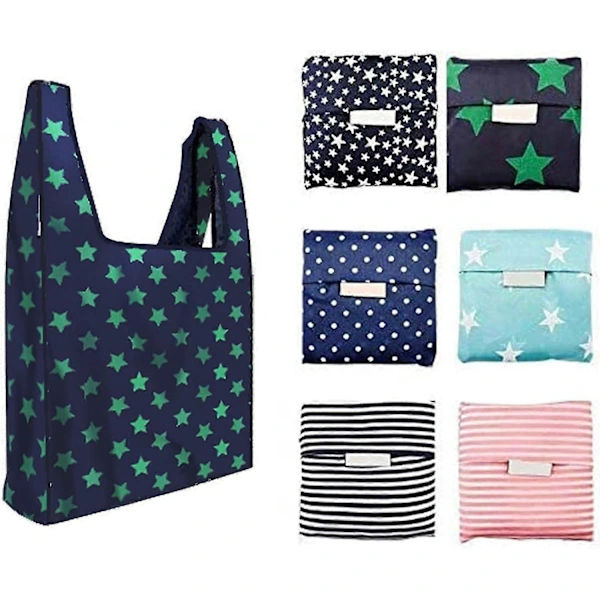 Conjunto de 6 Sacolas de Compras Reutilizáveis, Dobráveis​​ e Laváveis, com Capacidade para 16 Kg, Ecológicas, Cabem no Bolso BRILVIBERA