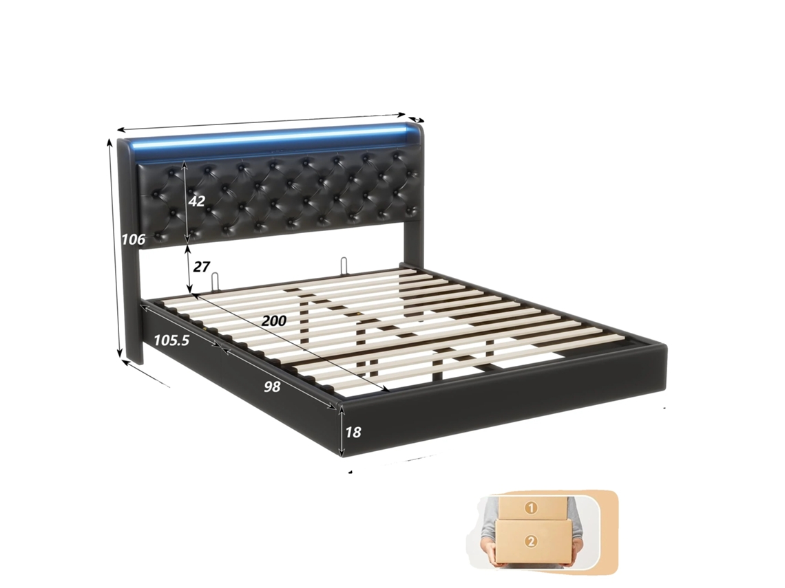 Cama, Design Flutuante, Carregamento Usb Integrado, 140x200 Cm
