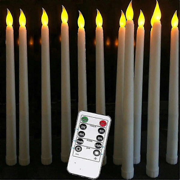Conjunto de 10 Velas Led a Bateria com Controle Remoto, Velas de Jantar Cor Marfim com Acabamento em Cera Lisa, Led Branco Quente BRILVIBERA