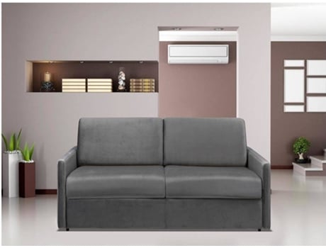 Sofá Cama Calife VENTE-UNIQUE (Cinza Antracite - Tecido e Veludo - 170x94x85 cm/Dimensões da cama: 140-159 cm)