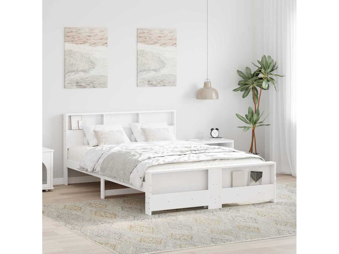 Vidaxl Estrutura Da Cama Branco 140 X 200 Cm Madeira De Pinho Maciço