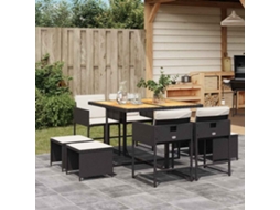 Conjunto 9 Peças Jantar P/ Jardim C/ Almofadões Vime Pe Preto Dkd Home Decor