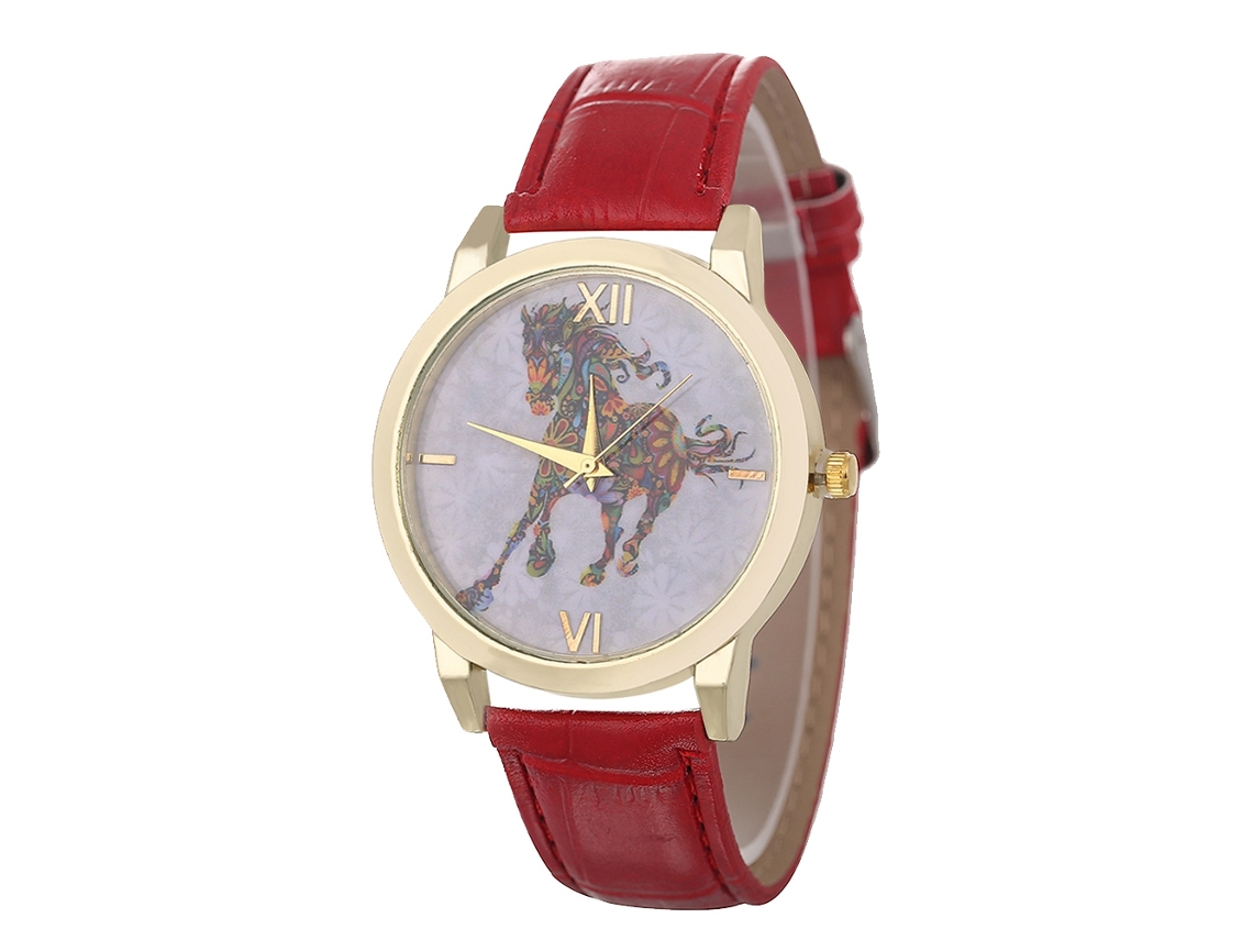 Relógio casual moderno para mulheres e homens, pulseira de couro PU, movimento de quartzo para casais, vermelho.